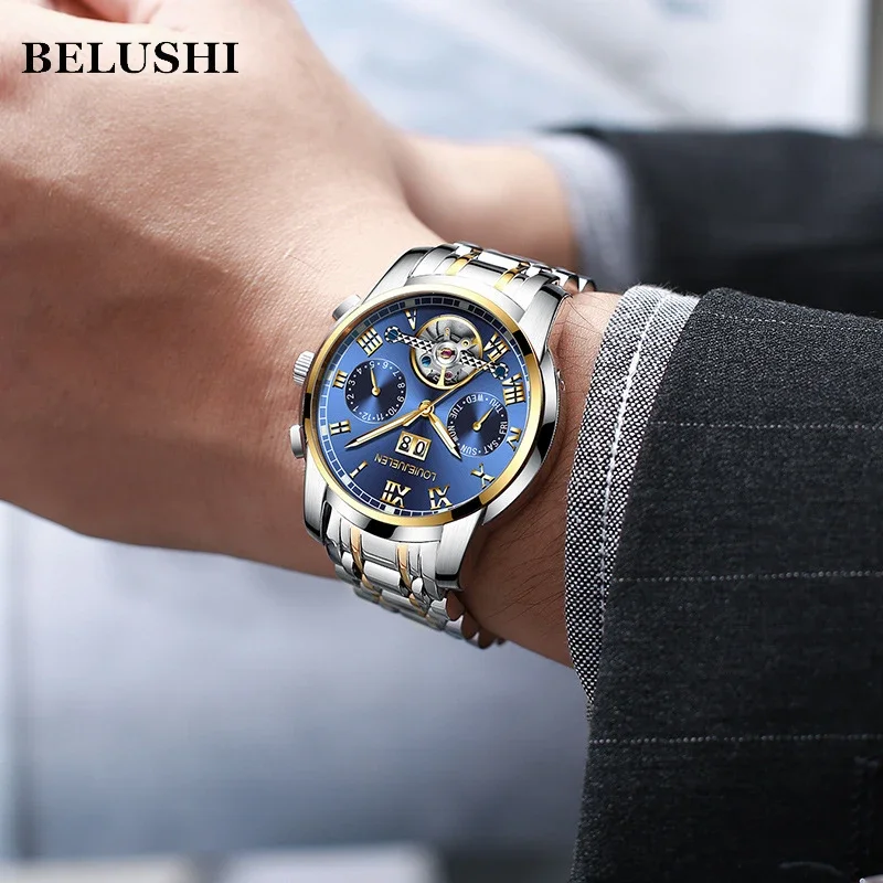 2024 new Automatic Mechanical Business Wristwatch Luxury Stainless Steel Band Watch for Man Waterproof Sport Large Dial Clock