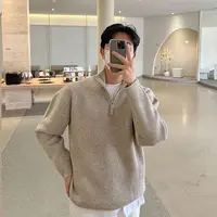 High Street Sweater Simple Casual Half Zipper Men New Korean Chic Solid Color Turn-down Collar Harajuku Fashion Basic Pullovers 2
