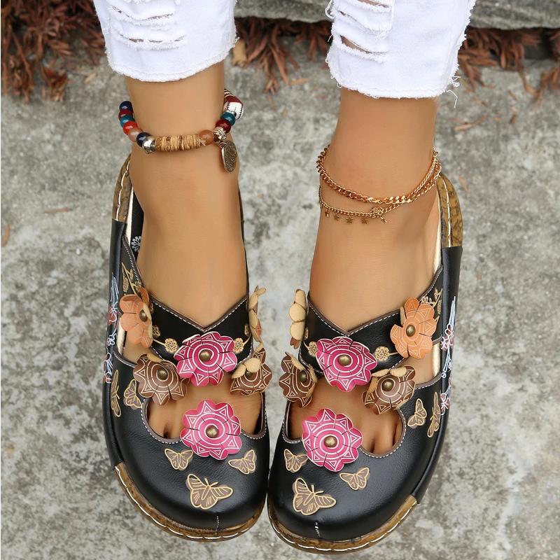 

2022The Newr Shoes Flower Slippers Handmade Slides Flip Flop On The Platform Clogs For Women Woman Slippers Plus Size
