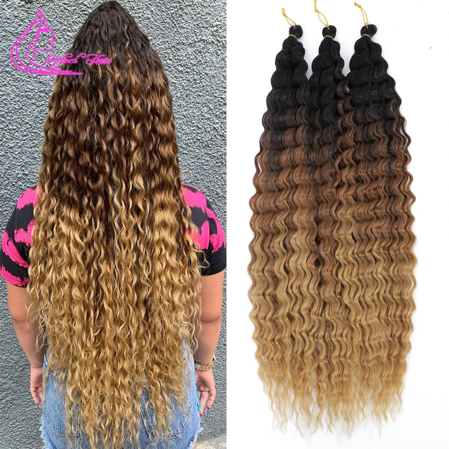 Synthetic Curly Braids  Water Wave 22 30 Inch Long Crochet Hair Ombre Brown Blonde Pink Deep Wave Braiding Hair Extensions