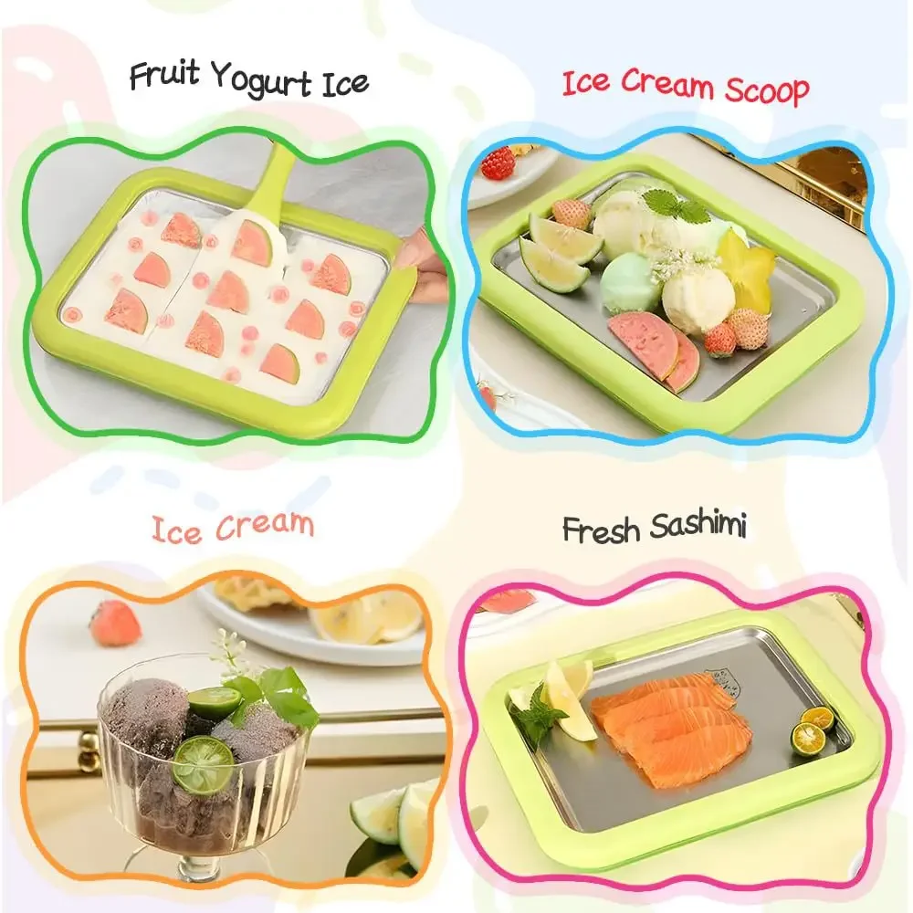DIY 아이스크림 메이커 요거트 메이커 기계 어린이용 홈메이드 크림 소르베 젤라토, 가정용 롤 아이스크림 메이커 2개의 스패출러 포함