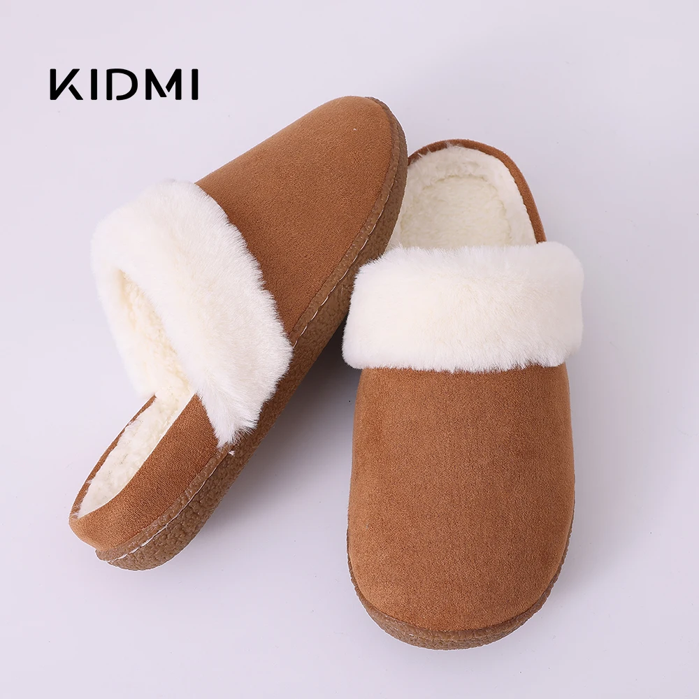 

Kidmi Women's Cotton Slippers Winter Warm Fur Home Slippers Female Indoor House Shoes Outdoor Antiskid Rubber Sole Plush Slipper