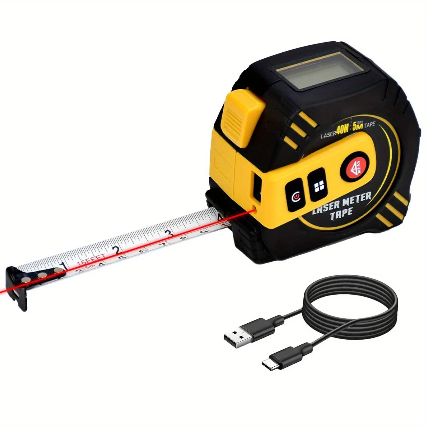 2in1 Laser Tape Measure Measuring Tape Self-Locking with Type-C Charging Measuring Pythagorean Area Volume M/in/Ft