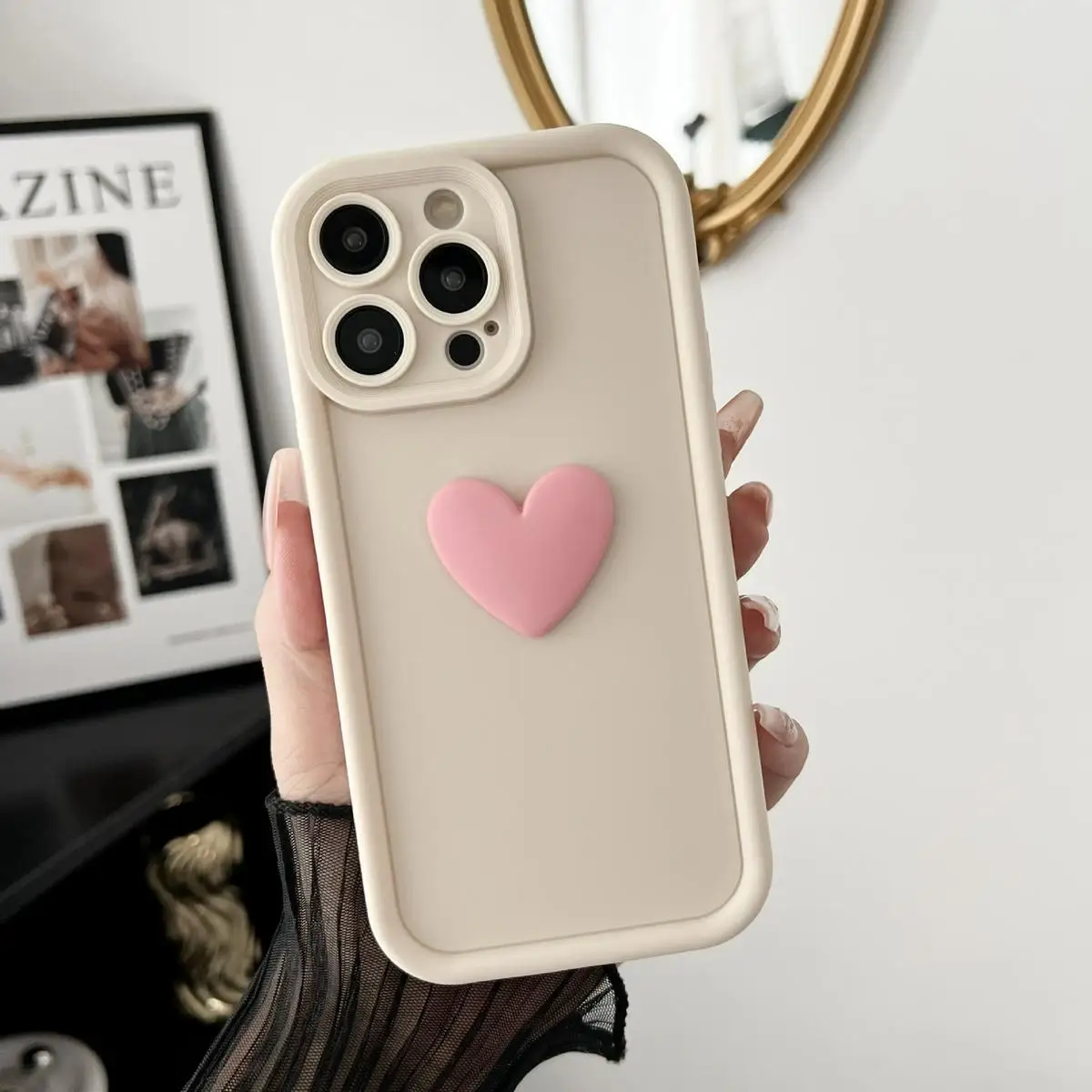Charming 3D Love Heart Silicone Shockproof Phone Case - Adorable Protective Back Cover