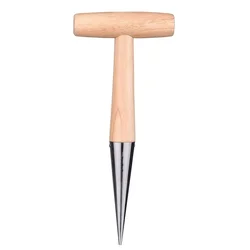 Stainless Steel Garden Dibber with Wood Handle for Seed Sowing and Planting (Yellow)