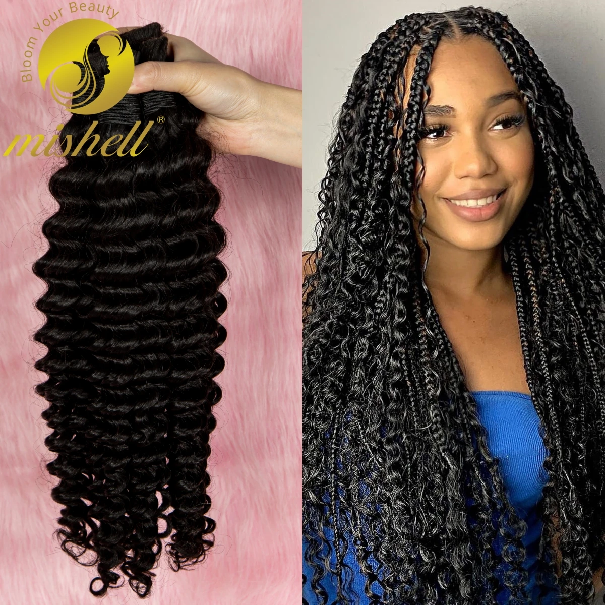 

Natural Color 26 28Inch Human Hair For Braiding Deep Wave Bulk No Weft 100%Virgin Curly Hair Human Braiding Hair For Boho Braids