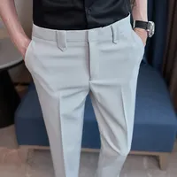 2025 Beige Business British Style Nine-minute Small Suit Pants for Men,Simple Fashion Versatile Mens Casual Ankle-length Trouser
