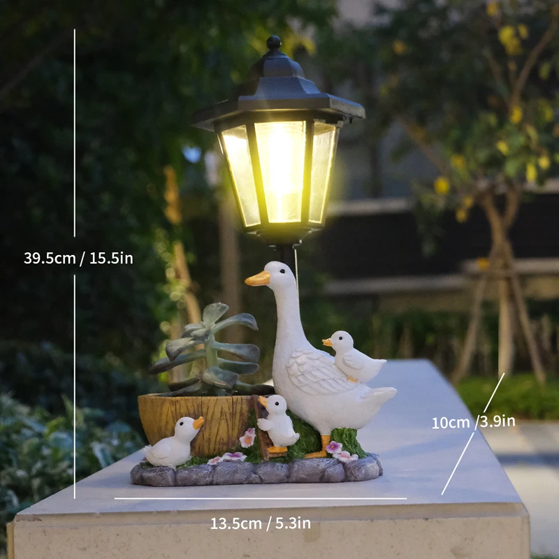 Solar Powered Outdoor Courtyard Lights, Garden Landscape Lawn Lamp, Creative Resin White Duck Statues Flowerpot Decorations, 1Pc