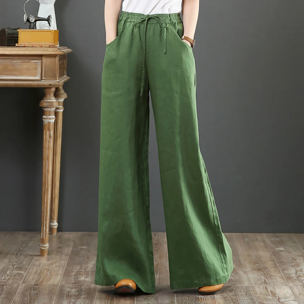 2022 Women Vintage Causals Cotton Linen High Waist Pants Mopping Straight Trousers plus size capris