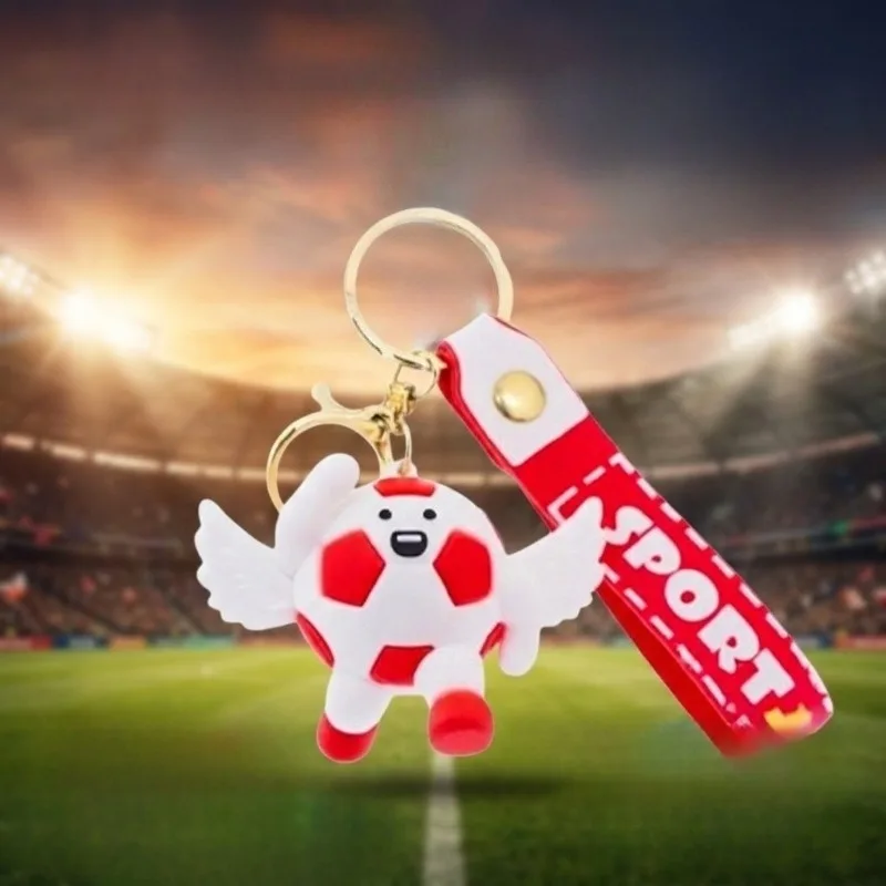 귀여운 축구 마스코트 열쇠고리 날개와 헤드폰 포함, 창의적인 축구 팬 선물, 자동차 키, 가방, 배낭용 수집용 인형