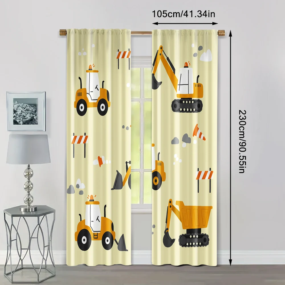2pcs, Window Treatment Curtains Truck Tractor Machine Washable Fabric,Without Electricity Wall Decor for Indoor Celebrations, 4