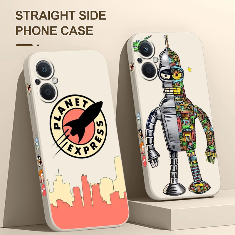 Funny Cartoon Robot Phone Case Per Oppo Find X5 X3 X2 Lite Pro Neo A5 A53 A94 4G 5G Liquid Left Rope Soft Cover