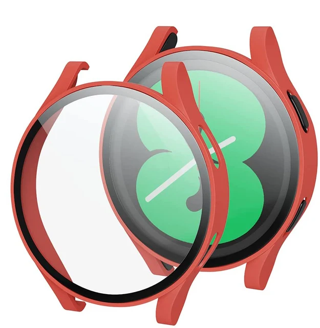 Hard PC +Matte Case With Tempered Glass Screen Protector Compatible for Samsung Galaxy Watch 4 40mm 44mm Red