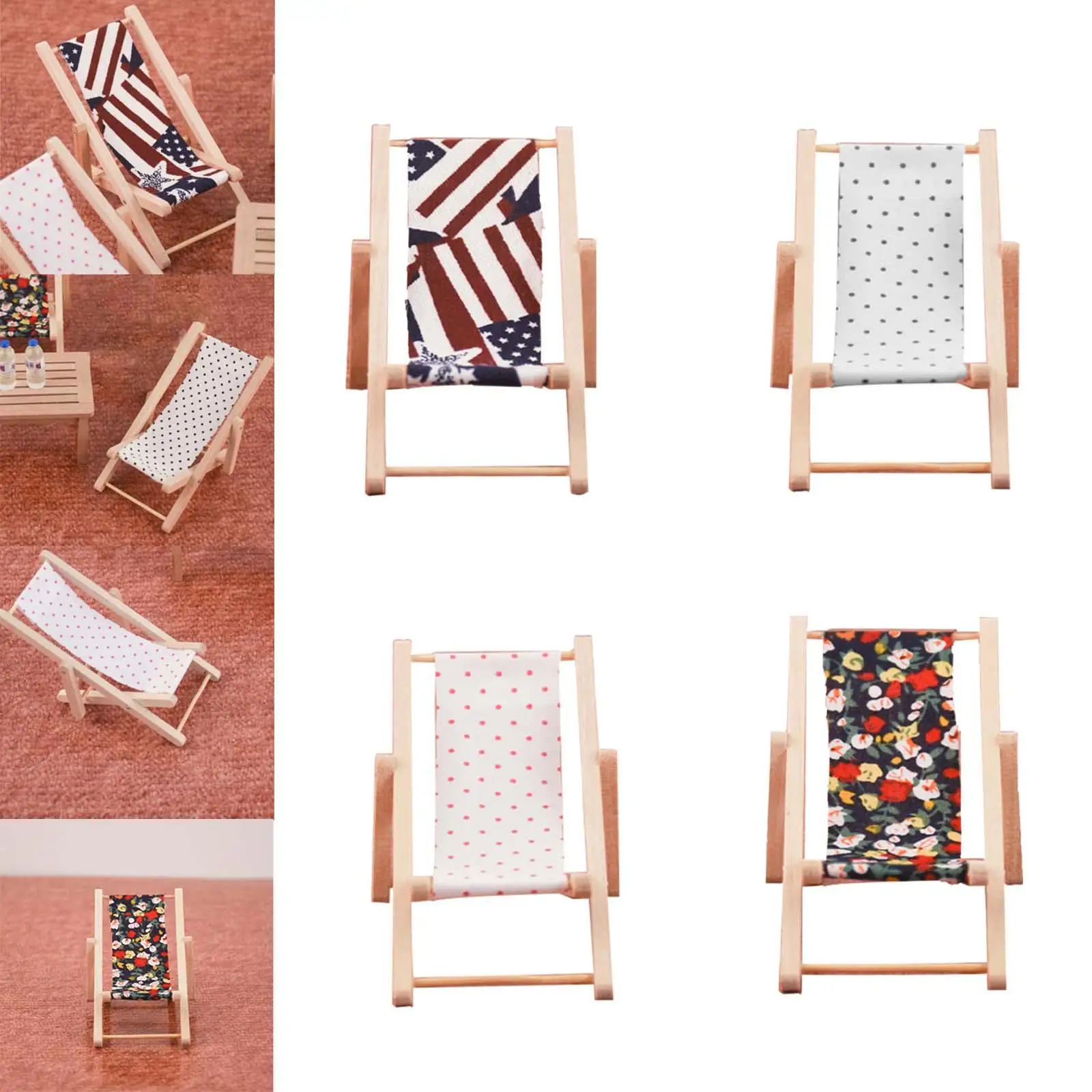 5x미니어처 인형의 집 비치 의자 1:12 장 나무 소품 어린이 장난감