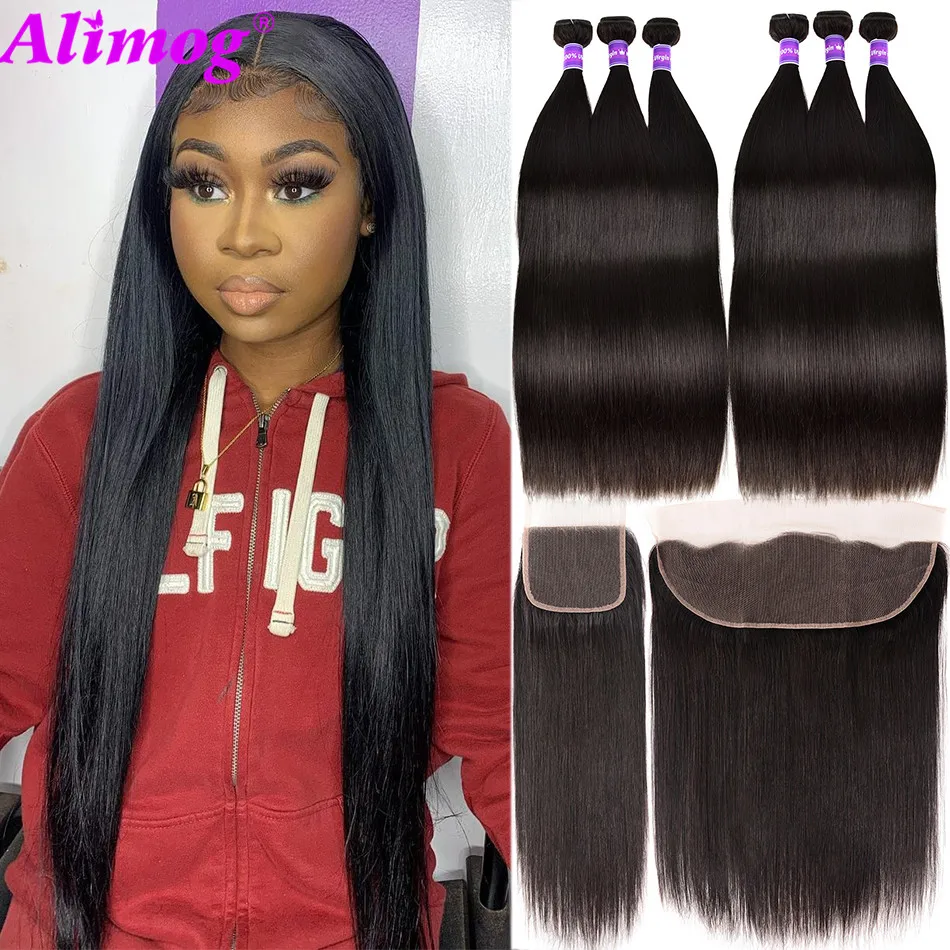 

Transparent Lace Straight Hair Bundles With Frontal 100% Remy Human Hair Preuvian Straight Hair Bundles With 5x5 HD Lace Closure