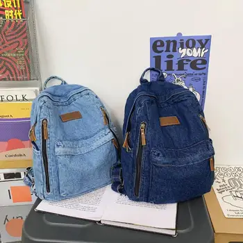 1 pezzi alla moda nuovo stile semplice e alla moda zaino grande capacità resistente borsa di denim borsa studente