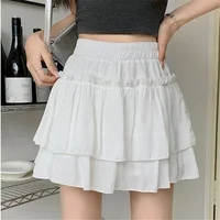 Summer Kawaii White Ruflles Skirt Women Fashion Slim Fit Mini Skirts Giris Y2k All Match Elastic High Waist Black Faldas 2