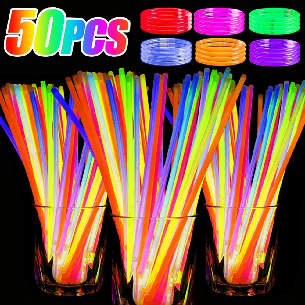 100 Barras Luminosas Fluorescentes + Conectores - Colores Surtidos, 20cm, Para Pulseras Y Decoración De Fiestas