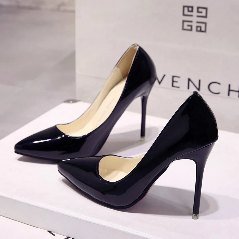 Women High Heels Women Pumps Nude Pumps for Women High Heel Shoes Female Fashion Patent Leather Pointed Toe Thin Heel Wedding Shoes Plus Size