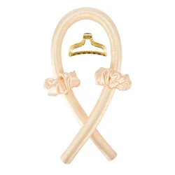 Silk Heatless Curling Set with Headband - Gentle Hair Styling Solution (Champagne Gold)