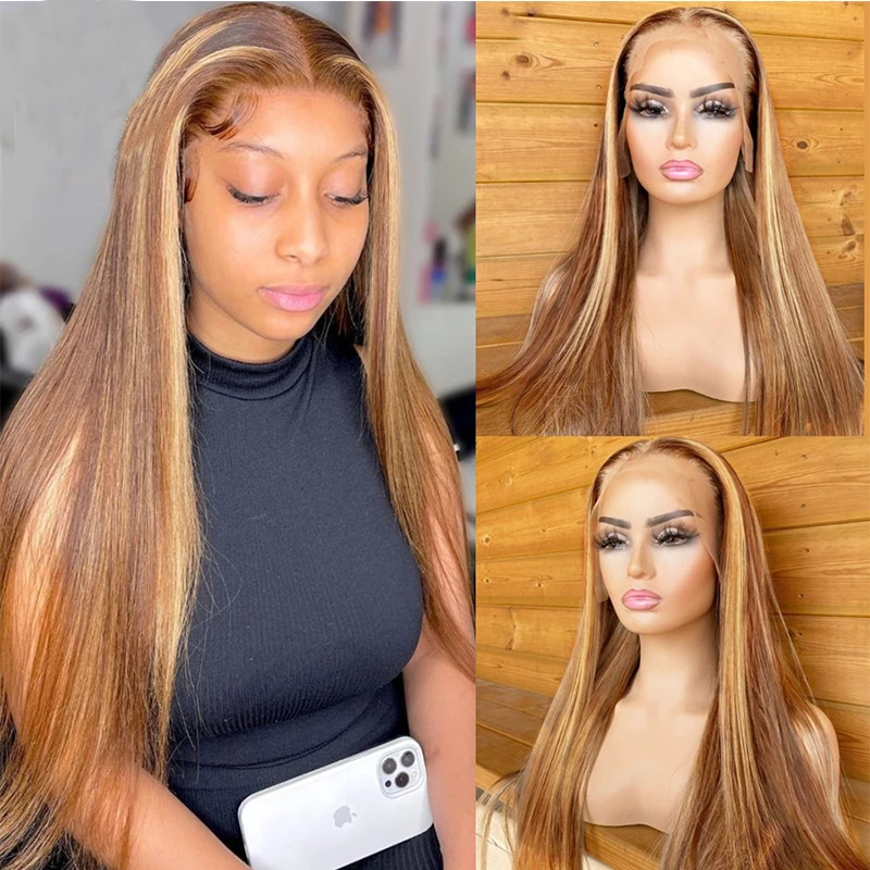

Ombre Blond Straight European Human Hair Jewish Wig Glueless Lace Front Wig Pre Plucked With Baby Hair For Women Daily Wear