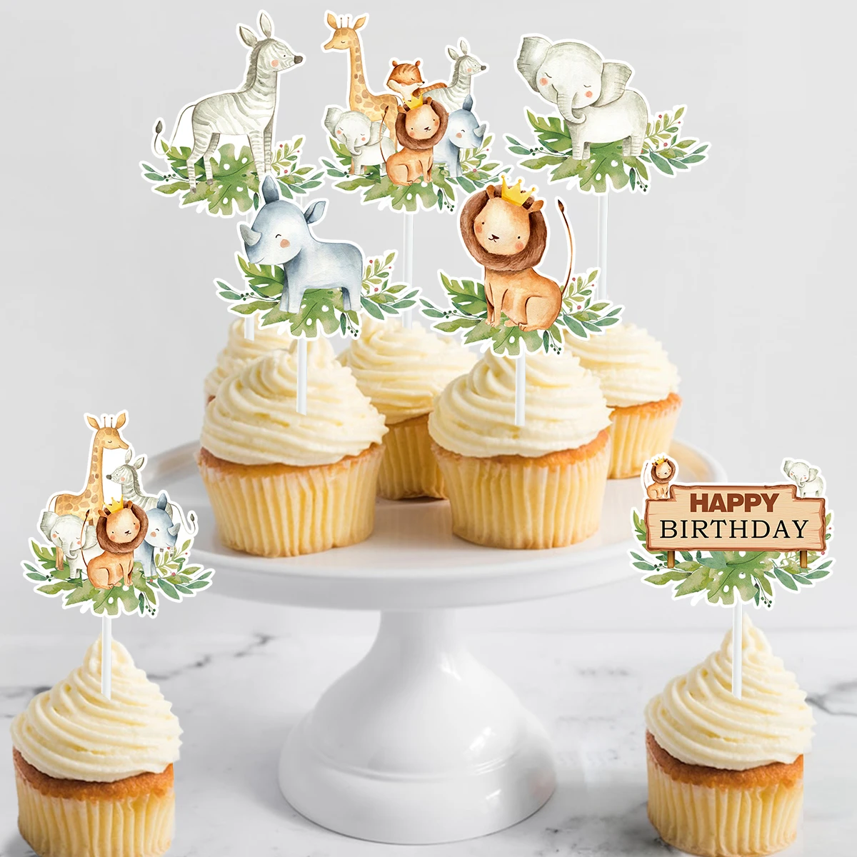 

Jungle Animal Cupcake Toppers Happy Birthday Party Decor Kids Boy Safari Party Decor Green Forest Wild One Birthday Supplies