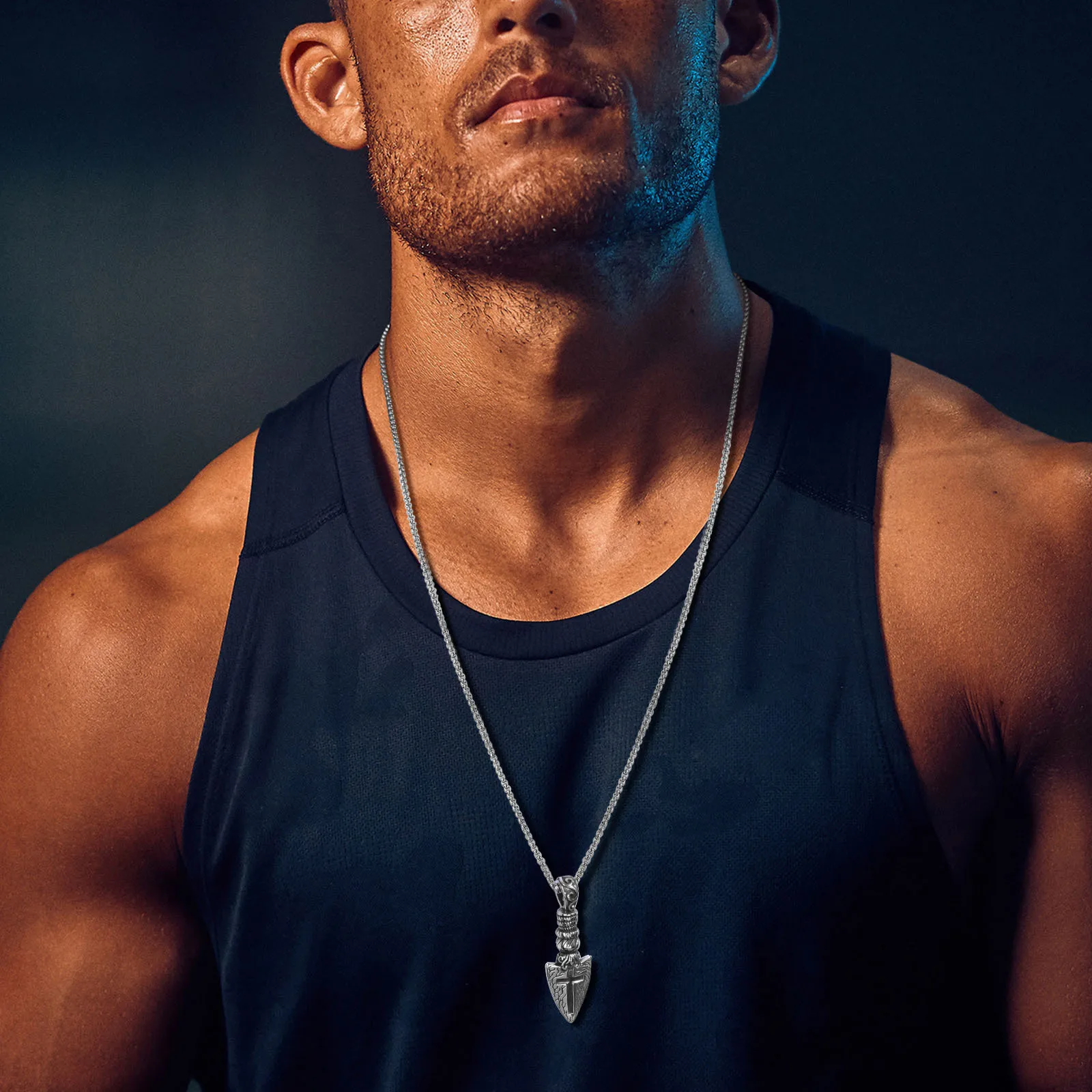 Mens Retro Arrow Headed Pendant Necklaces,  Rock Punk Nordic Norse Viking Cross Spear Collar, Hiphop Gifts Jewelry