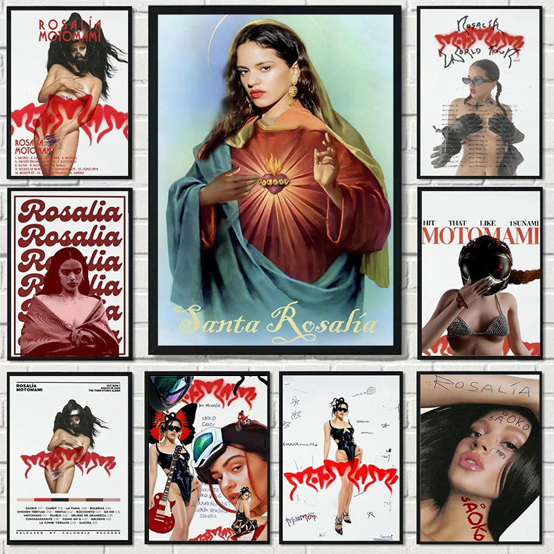 thumbnail image 2 of Póster de portada de álbum de música de cantante de hip hop Rosalía, pintura en lienzo, arte de pared, impresiones, imagen para cafetería, bar, habitación, decoración del hogar, regalos para fanáticos, 2 of 5