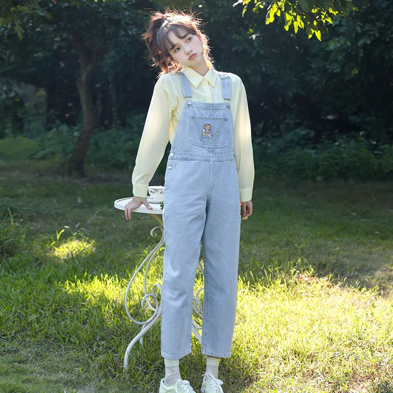 

Japanese Women's Denim Jean Jumpsuits Casual Cartoon Overalls Ladies Spring Playsuits Suspender Female Pantalon Rompers Turnip