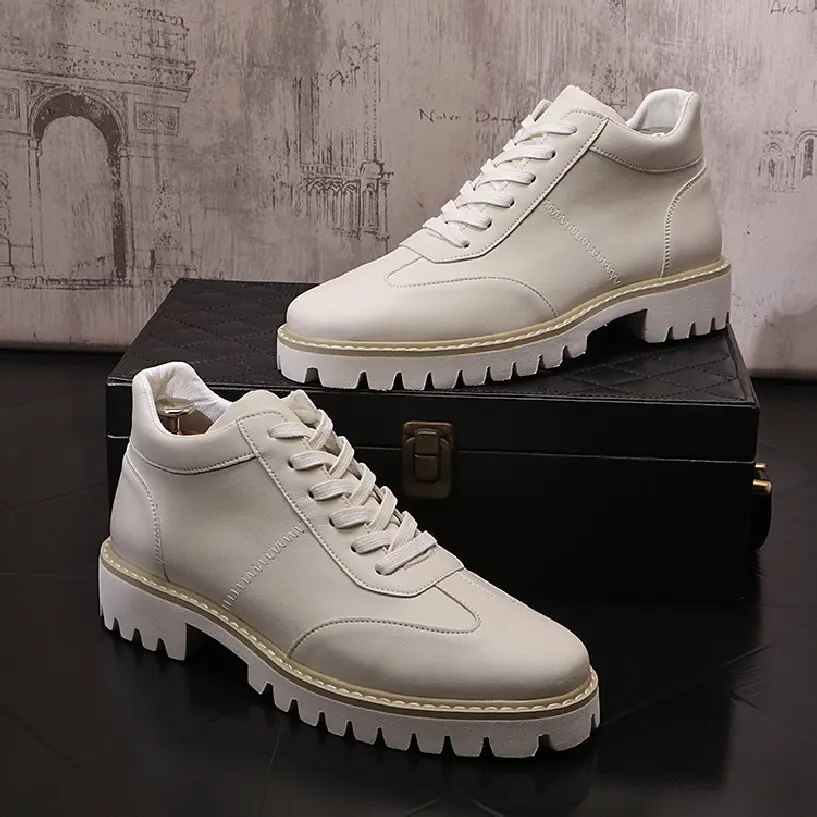 Korean design men fashion ankle boots genuine leather shoes white platform boot personality short botas masculina botines hombre