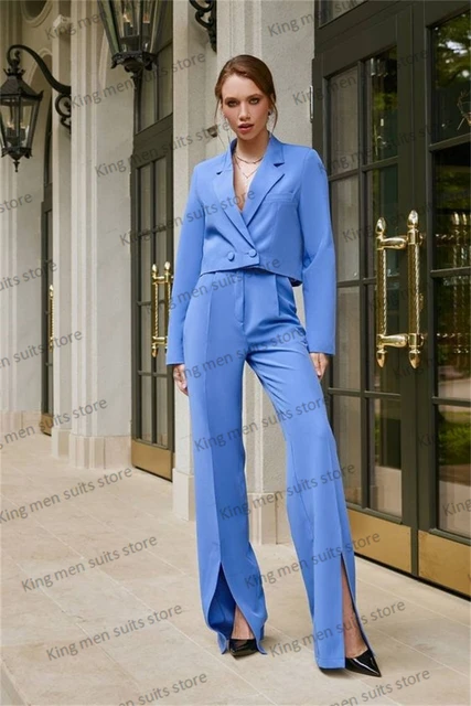 Fashion Women Suits Set Short Blazer+Split Flare Pants Formal Double  Breasted Coat Casual Summer 2 Pieces Custom Made Prom Dress