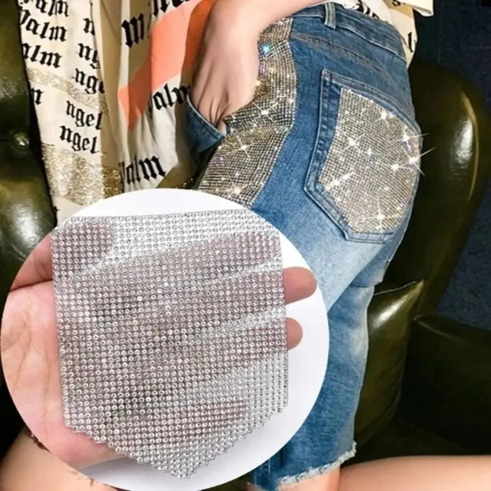Clothing Print Rhinestone Patches-Fashion Rhinestone DIY Decoration Crystal Pocket Sticker Bling Jean Applique Cloth