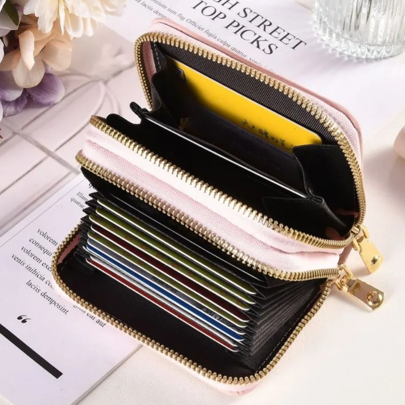 Women's Dual-Zipper Card Organizer  Textured Grain Wallet with Coin Pocket Multi-Slot Double-Layer Purse for Essentials & Travel