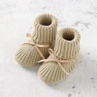 Newborn Baby Shoes Knitted Infant Girls Boys Boots Cute Butterfly-knot Toddler Walk Bed Shoes Warm 0-18M Accessories Hats Gloves 1