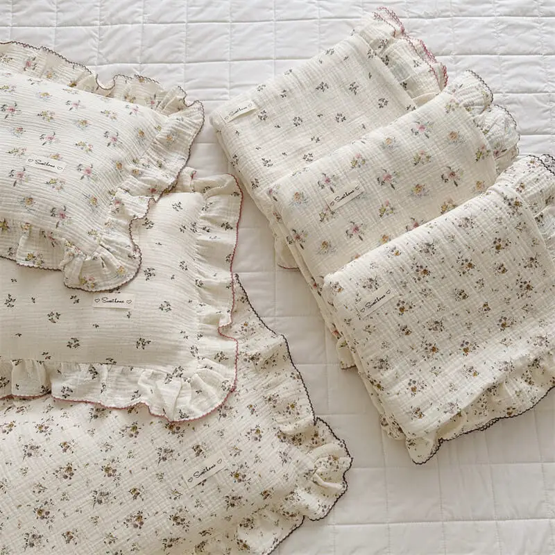 Cotton Muslin Vintage Floral Duvet Cover with Pillowcase 120x150cm