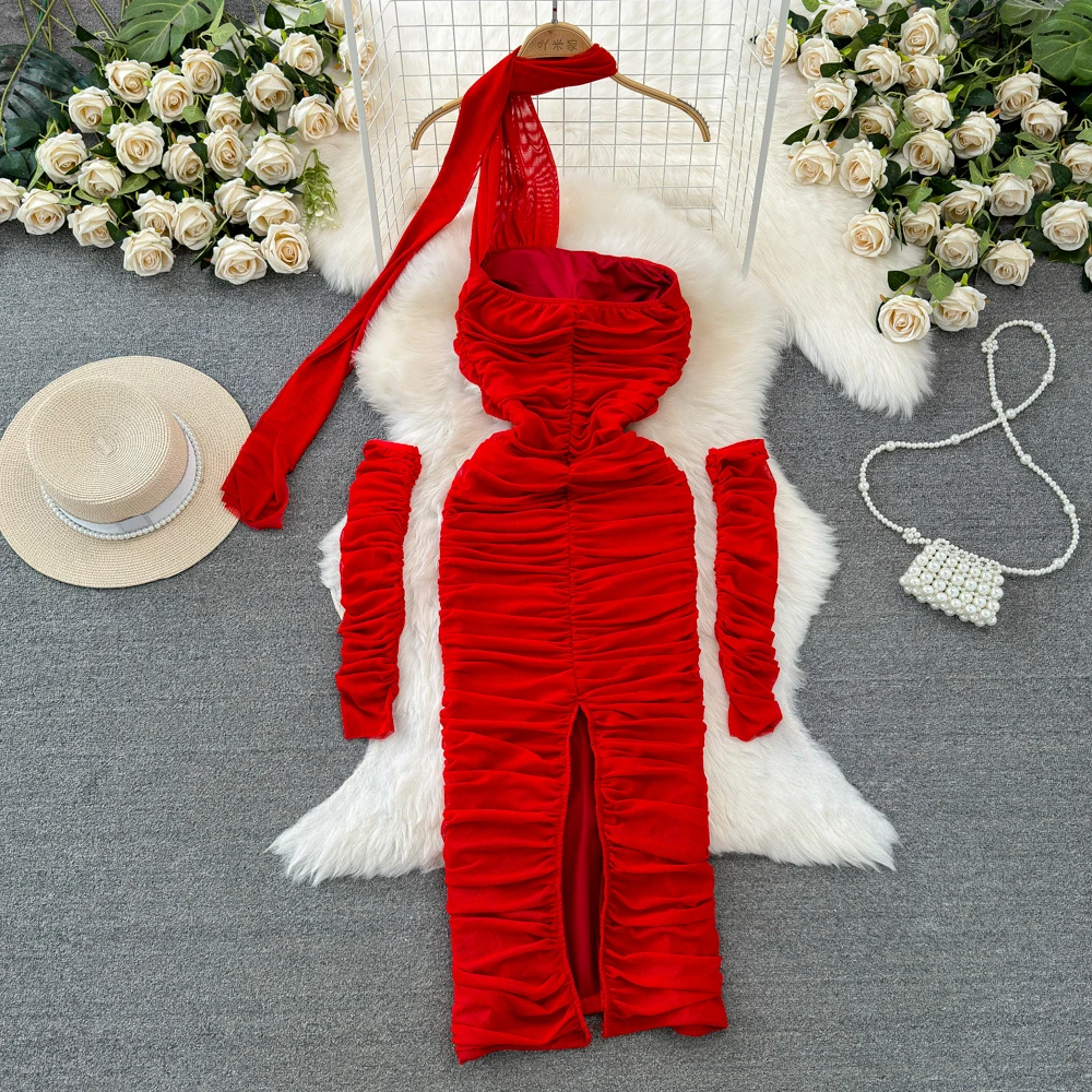 Women Christmas Mesh Hip Dress Lady Winter Festival Night Out Date Dress  Female Sexi Hotsweet Strapless Dress With Golves Ribbon - AliExpress