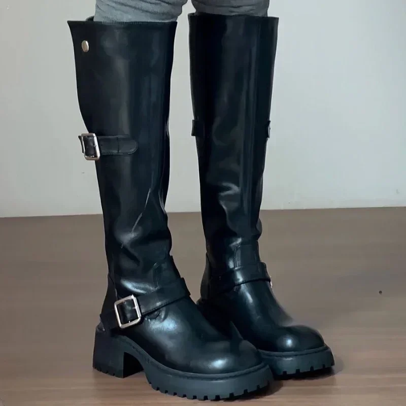 Korean Leather Buckle Knight Boots main image 0