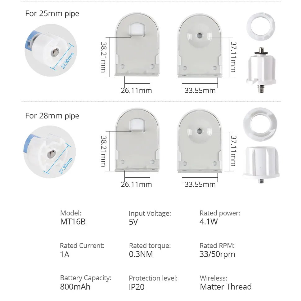 Matter Thread Roller Blinds Motor for 25 28mm Tube  Rechargeable Curtain Engine