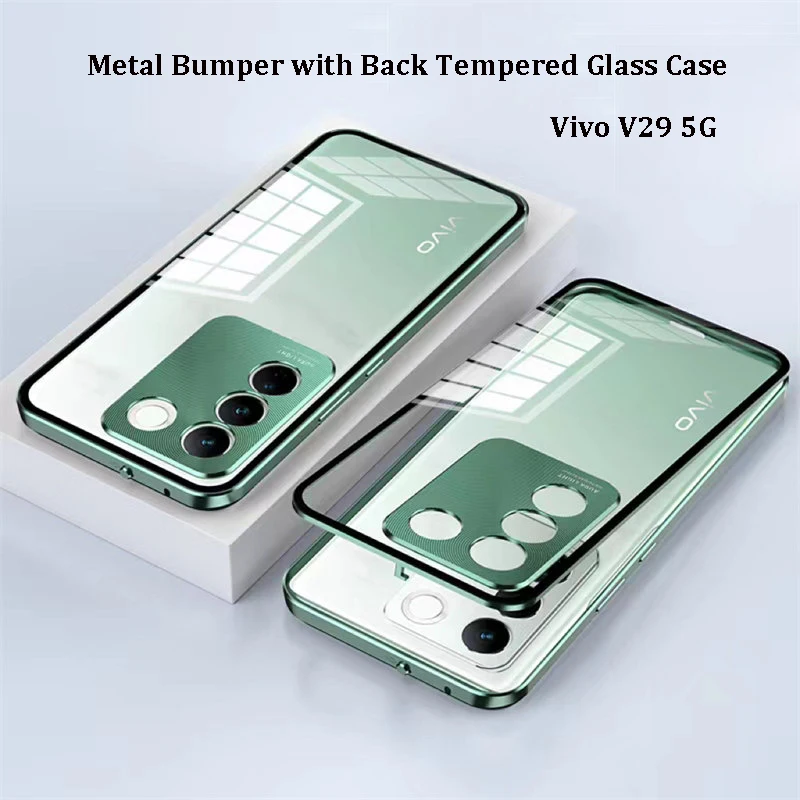 Vivo V29 5G V2250 Case Magnetic Metal Aluminum Bumper with Back Clear Hard Glass Cover Phone Case for Vivo V29 VivoV29 5G V2250