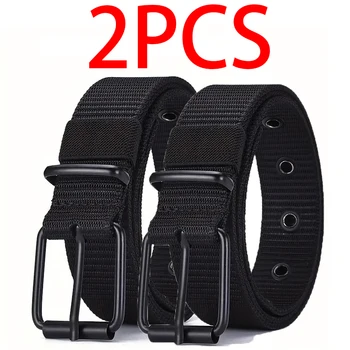2pcs Men's casual canvas belt, golf belt, durable outdoor sports pants belt, jeans belt, suitable for daily leisure and sports