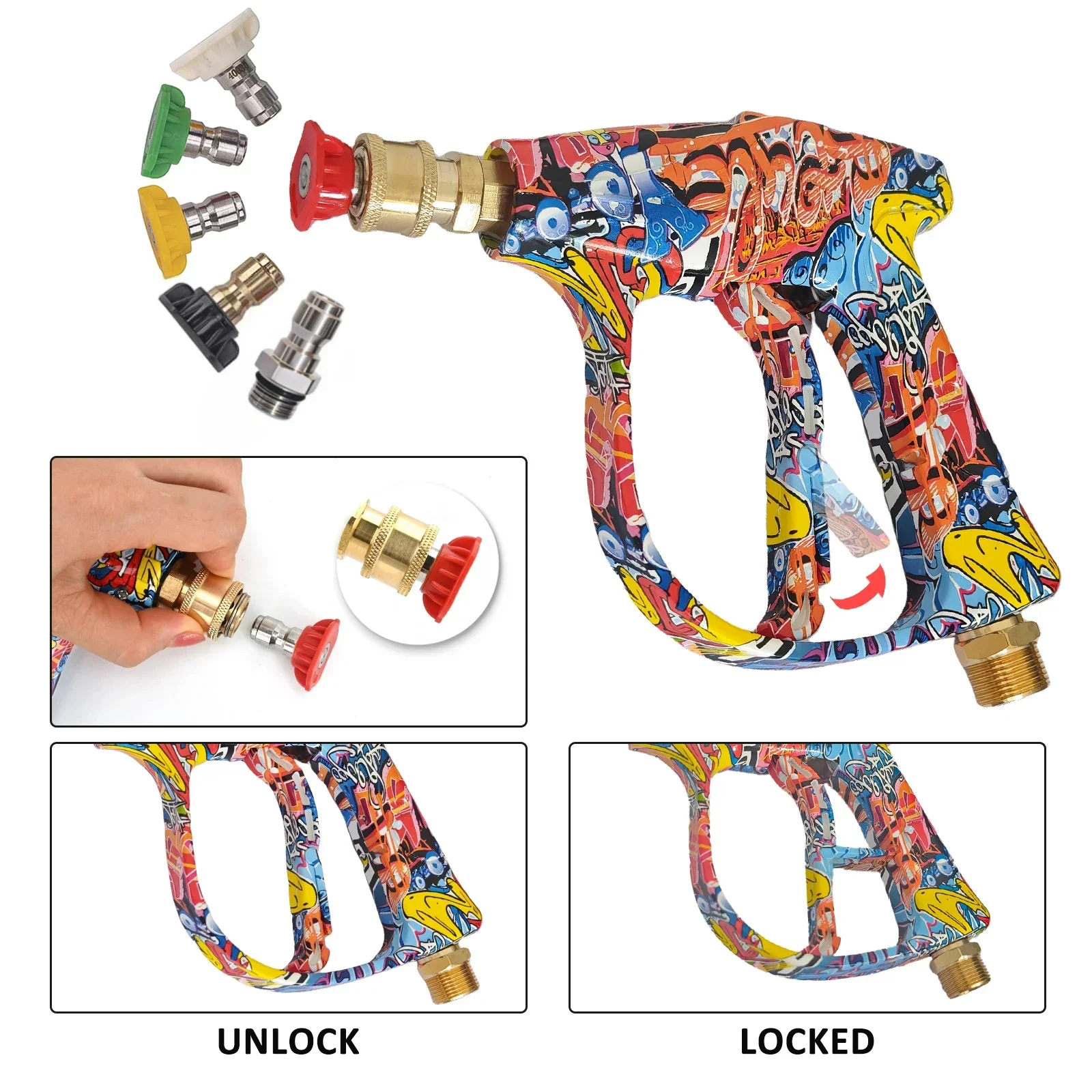 Graffiti Design 4350PSI High Pressure Water Gun, 1L Foam Cannon 1/4" Quick Connect Battery-Free for Karcher K Series 3