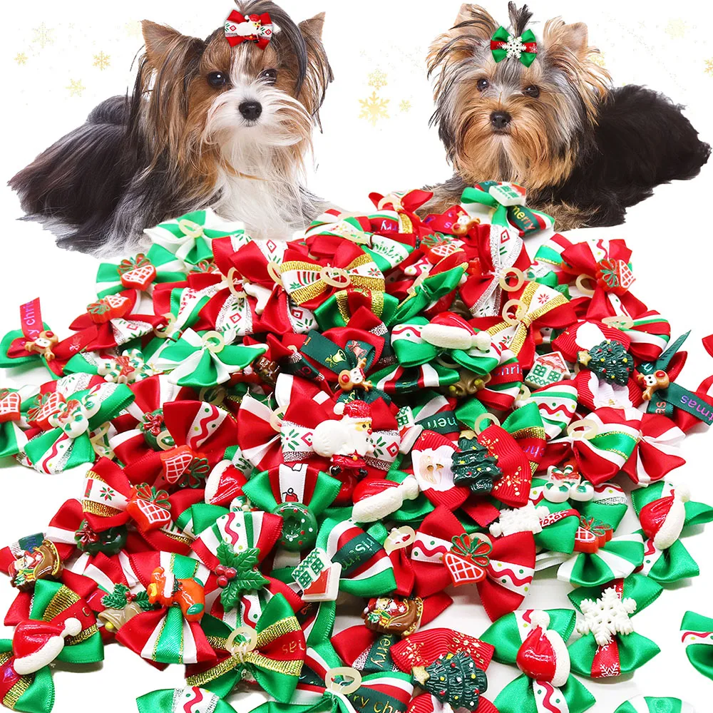 Handmade Puppy Hair Bows – 10/20/30PCS Christmas Dog Accessories 4