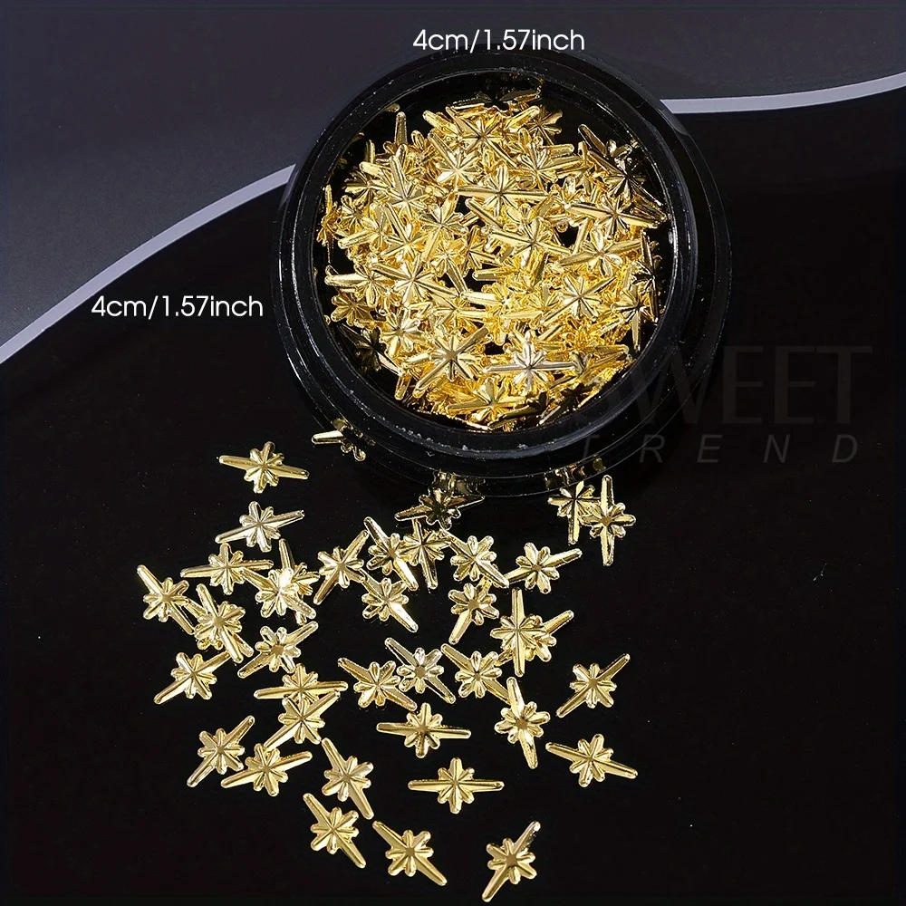6 Boxes/set 3D Star Nail Art Charm Gold Silver Y2K Alloy Flat Back Star Nail Jewelry Punk Design Nail Art Decoration Accessories
