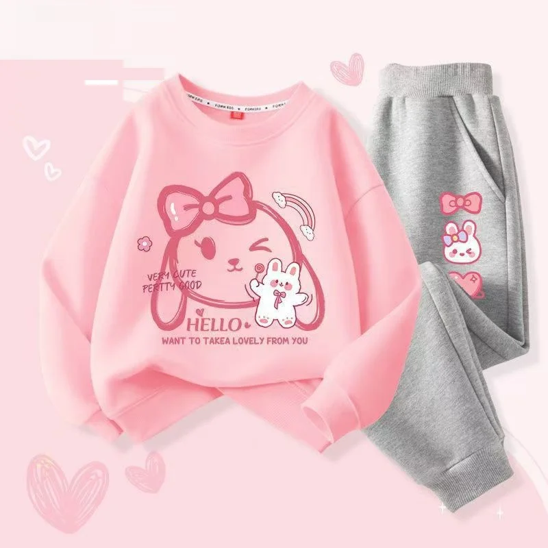 Autumn Baby Girls Clothes Set Heart Printed Sweatshirts Pullover Top Pants 2 Pieces Suit Children Sweet Tracksuits