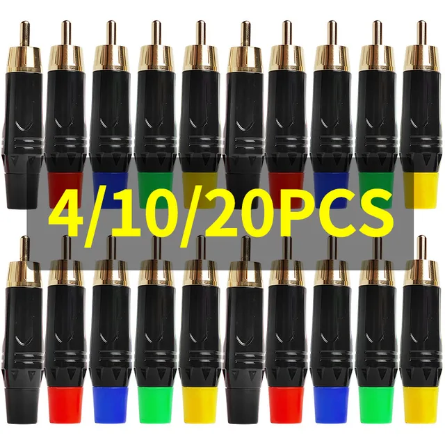 4/10/20pcs Gold RCA Phono Plugs - Coaxial AV Audio Video Solder Connector for Speaker PC 1
