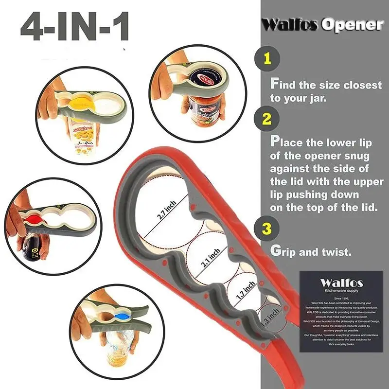 Walfos 4 In 1 Screw Cap Bottle Wrench Multi-Function Can Opener Kitchen Tools Beer Bottle Openers Lid Twist Off Tools