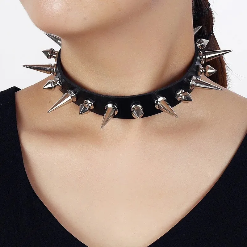 Gothic Choker Necklaces Women Girls Rivet Leather Rock Kpop Punk Collars Black Cool Collar velvet choker necklaces,metal choker necklace,lace choker necklaces,women jewelry