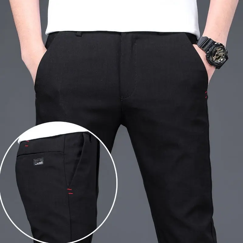 Summer Solid Color Men Thin Style Ice Shreds 2024 Straight Cylinder Loose Slim All-match Comfortable Casual Large Size Trousers