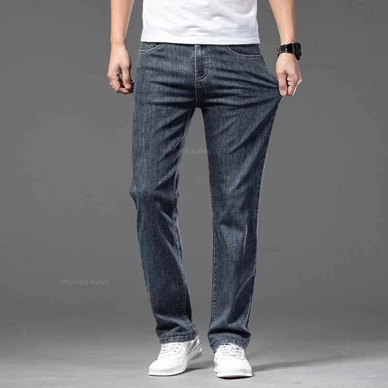 2024 Summer New Men's Thin Jeans Elastic Waist Loose Straight Comfortable Casual Denim Pants Brand Trousers Plus Size 40 42 4
