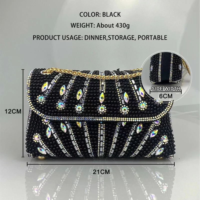 JIOMAY Fashion Messenger Bag Luxury Designer Bags Pearl Square Bag Diamond Luxury Purse For Wedding Bags For Women 2024 Handbag